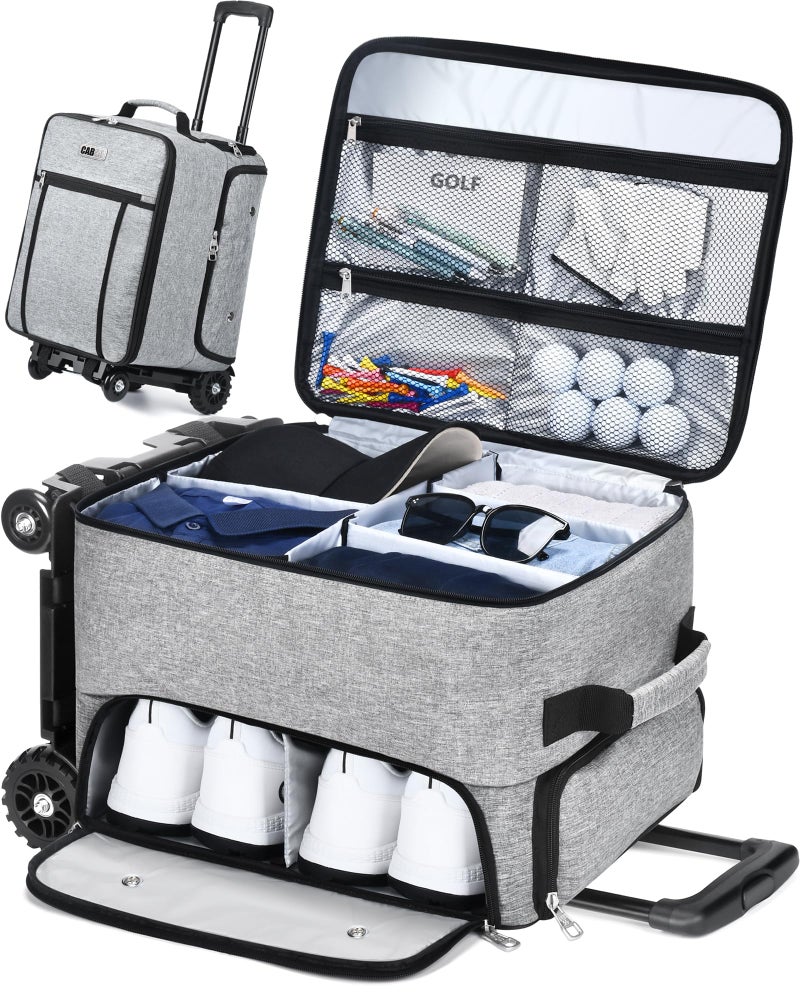 CAB55 Golf Trunk Organizer with 4 Wheels 2 Layer Waterproof Car Organizer with Separate Ventilated Compartment for 2 Pair Shoes Trunk Storage for Clothes Accessories Golf Gifts Gray - Image 2