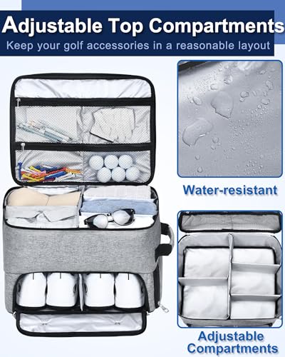 CAB55 Golf Trunk Organizer with 4 Wheels 2 Layer Waterproof Car Organizer with Separate Ventilated Compartment for 2 Pair Shoes Trunk Storage for Clothes Accessories Golf Gifts Gray - Image 3