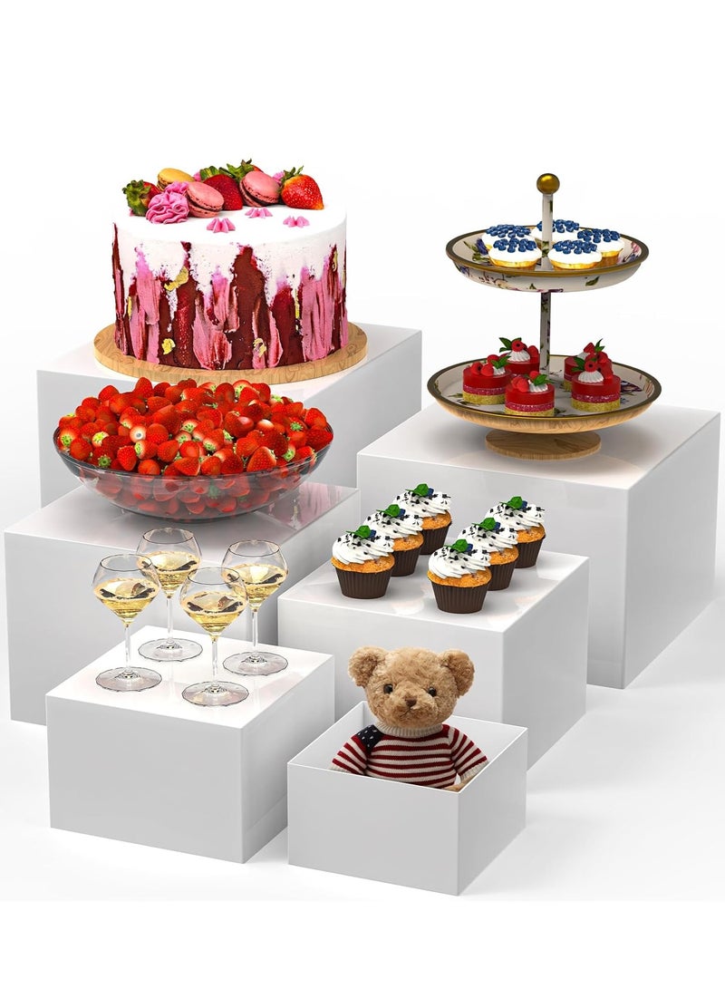 Bukela 6 Pcs White Acrylic Boxes for Display as Buffet Risers and Stands, Food Risers for Party, Table, including 8", 7", 6", 5", 4", 3" (Small, 6Pcs, White) - Image 1