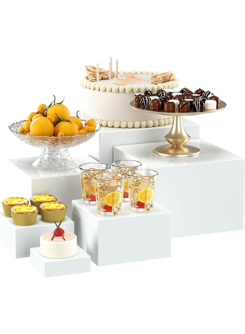 Bukela 6 Pcs White Acrylic Boxes for Display as Buffet Risers and Stands, Food Risers for Party, Table, including 8", 7", 6", 5", 4", 3" (Small, 6Pcs, White) - Image 3