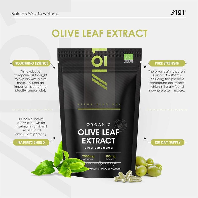 ALPHA01 Organic Olive Leaf Extract Capsules 7500mg 20 Oleuropein 120 Vegan Capsules Resealable and Recyclable Pouch by Alpha01 - Image 2