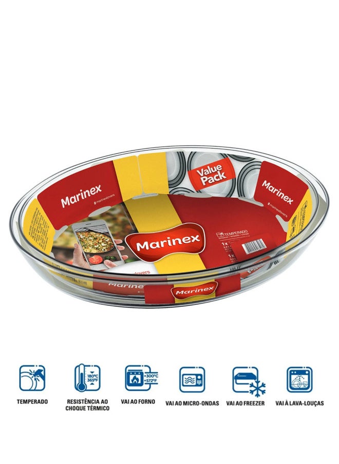 Marinex 2-Piece Oval Glass Bakeware Pan Set Clear; Small 2.4L, Medium 3.2L(Made in Brazil)  - Image 1