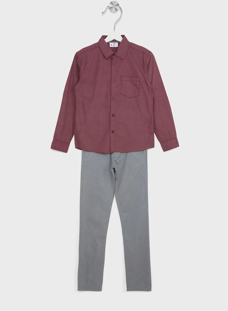 Pinata Boys Granded Collar Printed Shirt And Pant Set