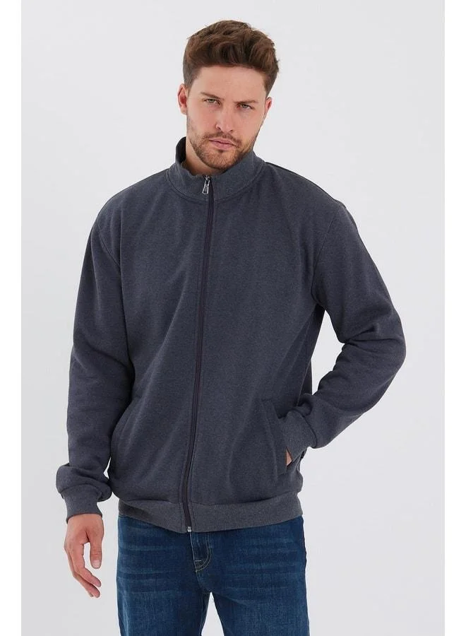 Mmetalic  Men's Anthracite Zip-Up Cardigan with Side Pockets and Cotton Lining for Men | Best Price UAE