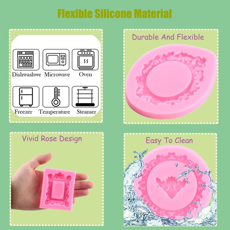 Mujiang Photo Frame Fondant Molds Picture Frames Silicone Mold Vintage Frame Molds For Cake Decorating Cupcake Topper Chocolate Candy Polymer Clay Set Of 4 - Image 2