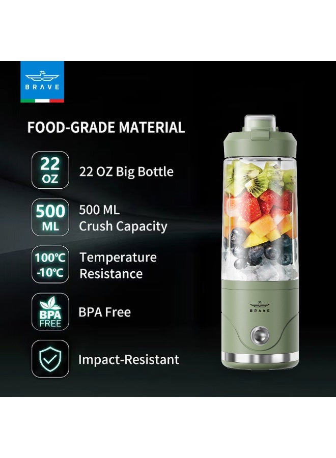 بريف خلاط بليندو المحمول بسعة ٦٥٠ مل بسرعة ٢٠٬٠٠٠ دورة في الدقيقة مع ٦ شفرات قوية لتكسير الثلج، بطارية قابلة لإعادة الشحن ٤٠٠٠ مللي أمبير عبر USB-C، خلاط شخصي لاسلكي مع غطاء مانع للتسرب، مصنوع من مواد خالية من BPA، مناسب لتحضير السموذي، المخفوقات، مشروبات البروتين، طعام الأطفال والعصائر الطازجة، تصميم خفيف ومثالي للسفر والنادي الرياضي – أخضر - Image 3