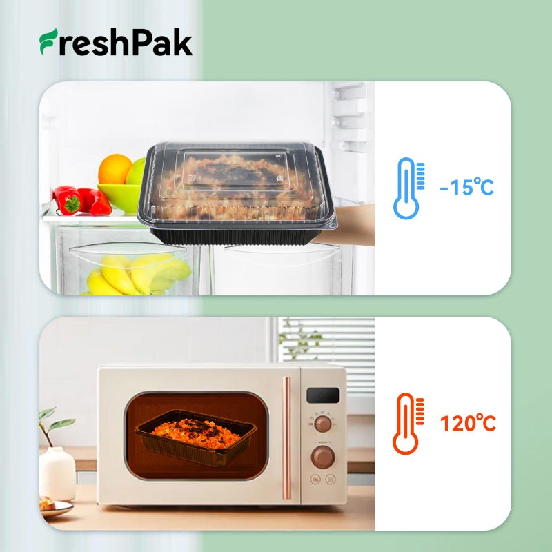 FRESHPAK Meal Prep Containers Reusable 40 Pack 47oz - Shrink Wrap Leakproof | BPA Free Freezer & Microwave Safe Meal Prep | Portion Control Leftovers Food Container with Lid | Catering Takeout Boxes - Image 3