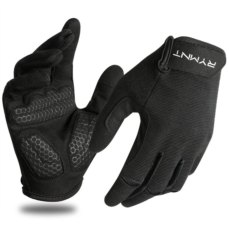 RYMNT Full Fingers Workout Gloves for Women Men-Gym Glove for Women Weight Lifting, Exercise Fitness Gloves-Touch Screen-Extra Grip Foam-Padded-Anti-Slip for Fitness,Training,Cycling.Black-Medium - Image 1