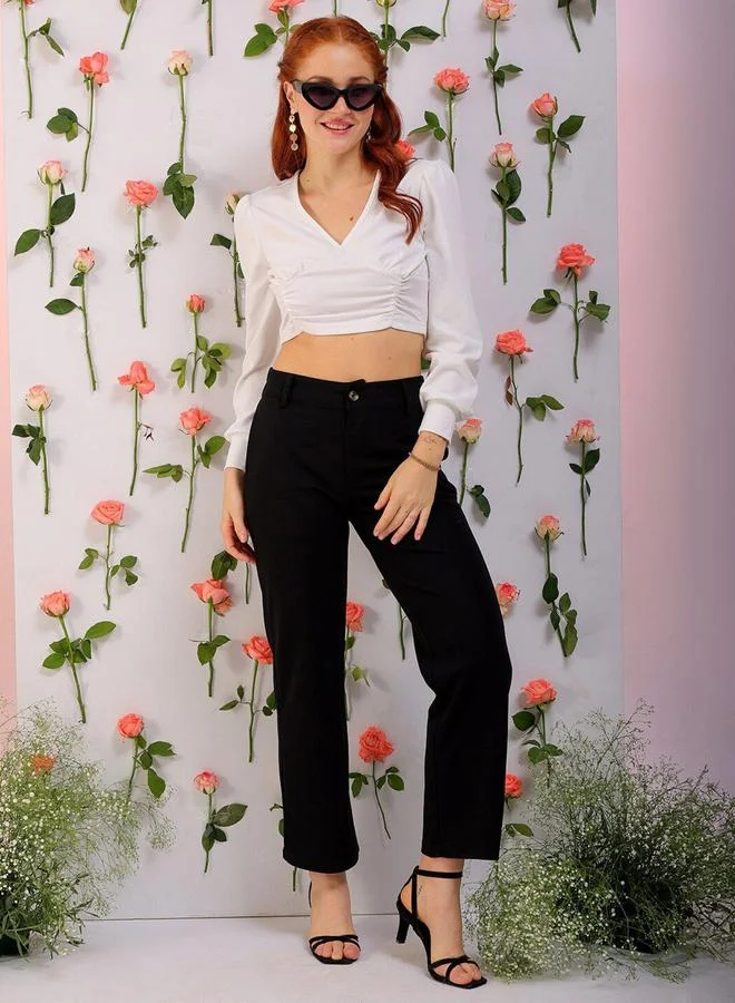 Freehand Freehand Women White Fitted Crop Top with V Neck