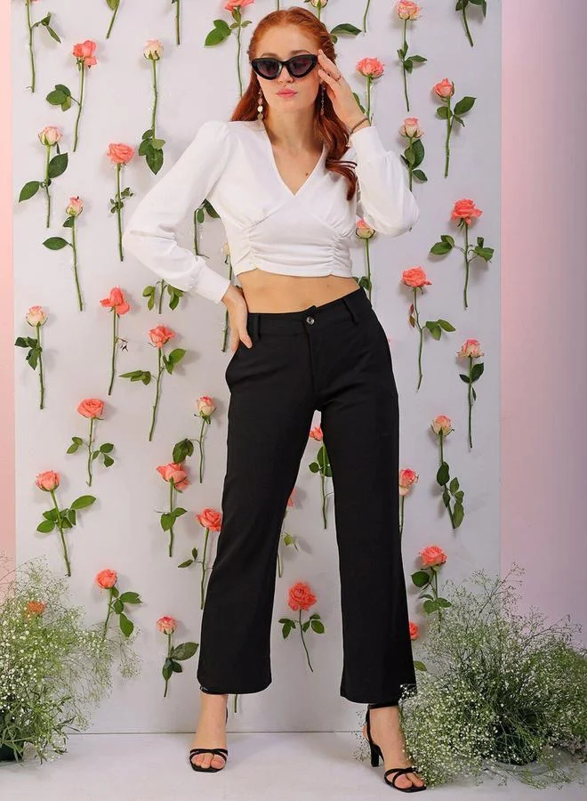 Freehand Freehand Women White Fitted Crop Top with V Neck