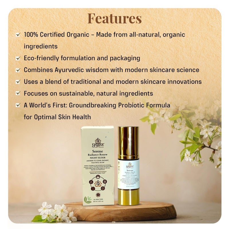 YOGEE Natural Night Skin Elixir | Night Cream for Wrinkles, Reduced Line, Dark Spots | Goat Milk, Saffron, Sesame Oil | 30ml - Image 4