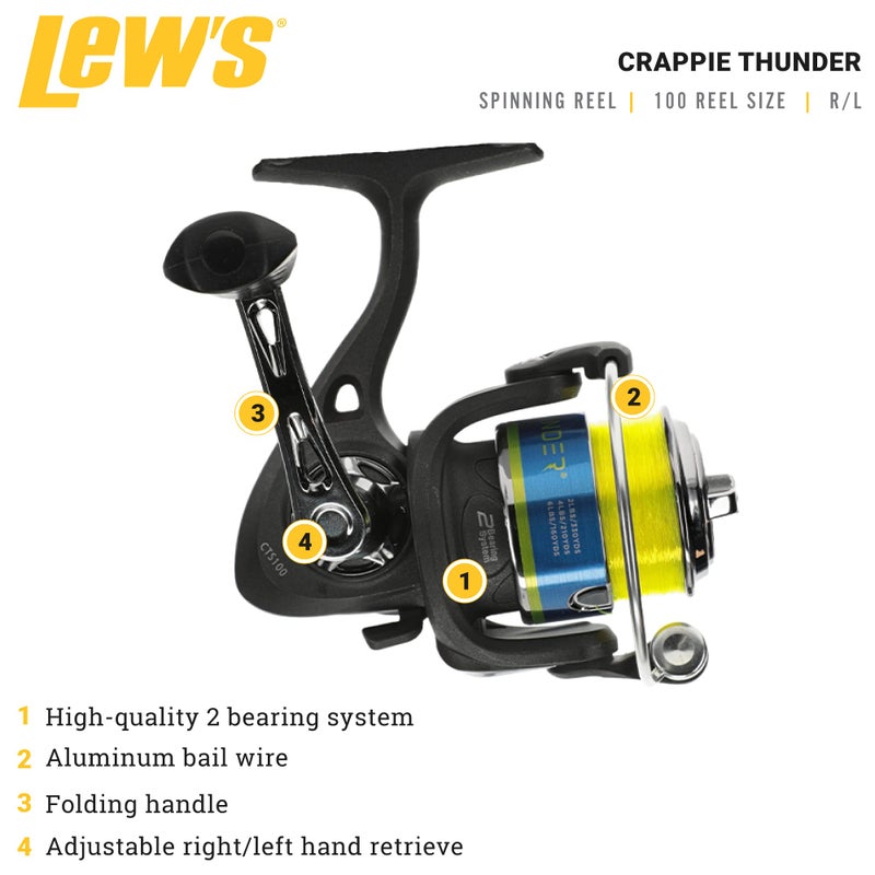 Lew'S Crappie Thunder Spinning Fishing Reel  2 Bearing System  Size 100 Reel  5.1:1 Gear Ratio  Right Or Left-Hand Retrieve  Crappie Thunder Green - Image 2