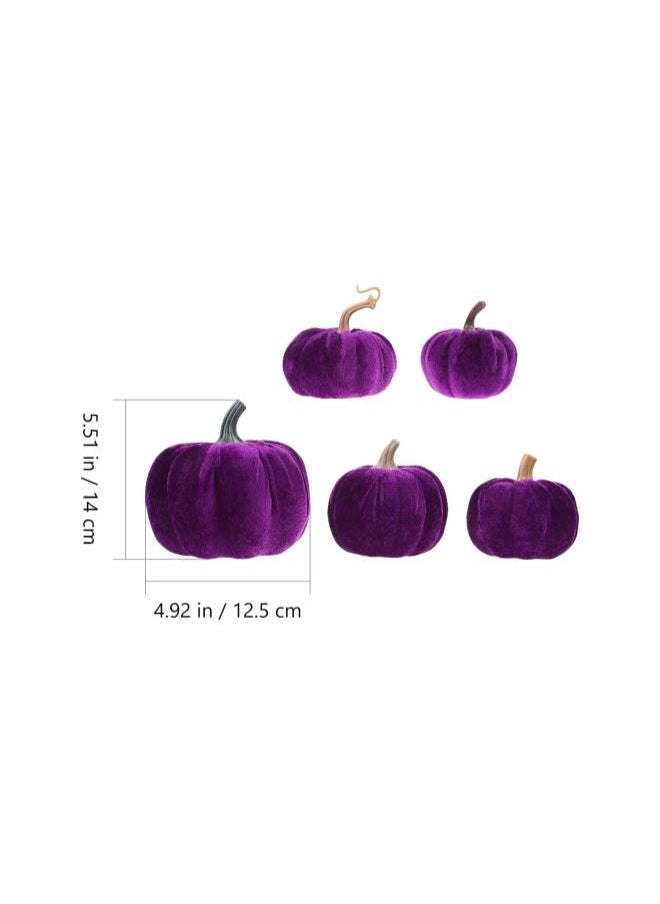 WYBOT - 5pcs Artificial Pumpkins Plush Mini Artificial Plush Pumpkins for Fall Decor Thanksgiving Halloween Modern Rustic Wedding Decoration Dark Purple - Image 1