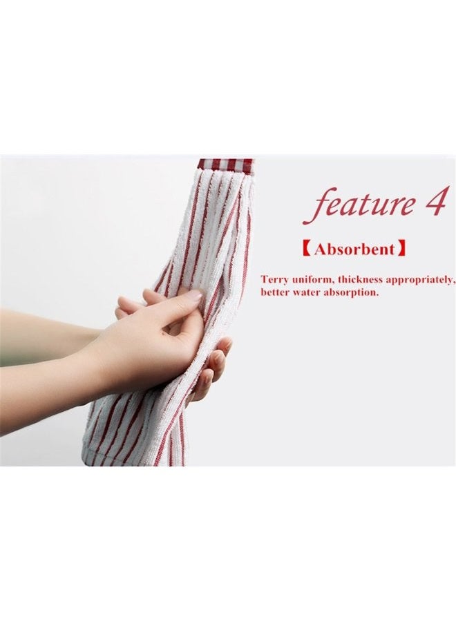 Vimeet 2 Pcs Kitchen Cotton Classical Striped Towel/Absorbent Towel/Hanging Towel/Hand Towel,Red Stripes - Image 5