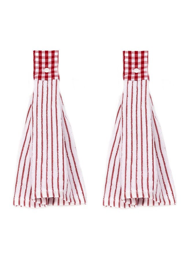 Vimeet 2 Pcs Kitchen Cotton Classical Striped Towel/Absorbent Towel/Hanging Towel/Hand Towel,Red Stripes - Image 1