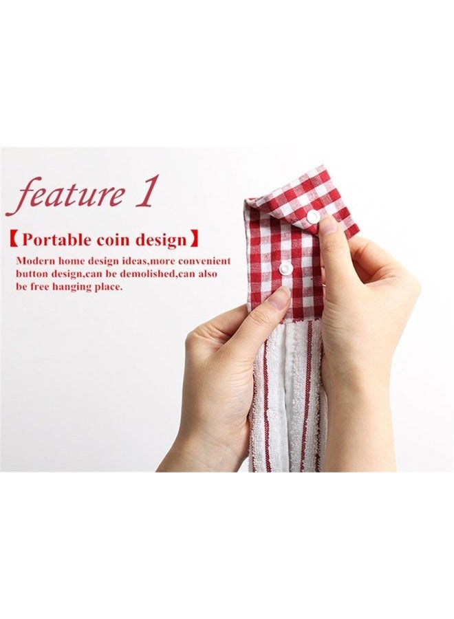 Vimeet 2 Pcs Kitchen Cotton Classical Striped Towel/Absorbent Towel/Hanging Towel/Hand Towel,Red Stripes - Image 2