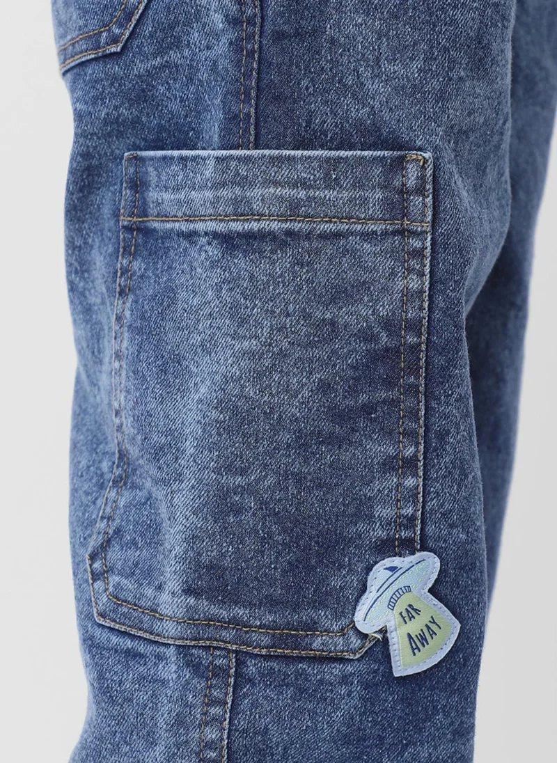 Nautinati Nautinati Boys Cotton Denim Ankle Length Cargo Jeans with Embroidery Details