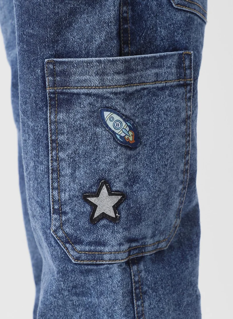 Nautinati Nautinati Boys Cotton Denim Ankle Length Cargo Jeans with Embroidery Details