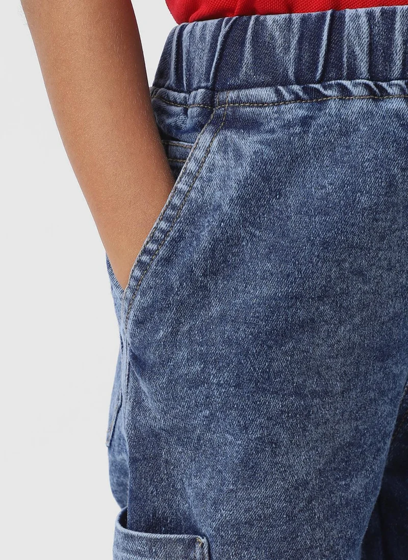 Nautinati Nautinati Boys Cotton Denim Ankle Length Cargo Jeans with Embroidery Details