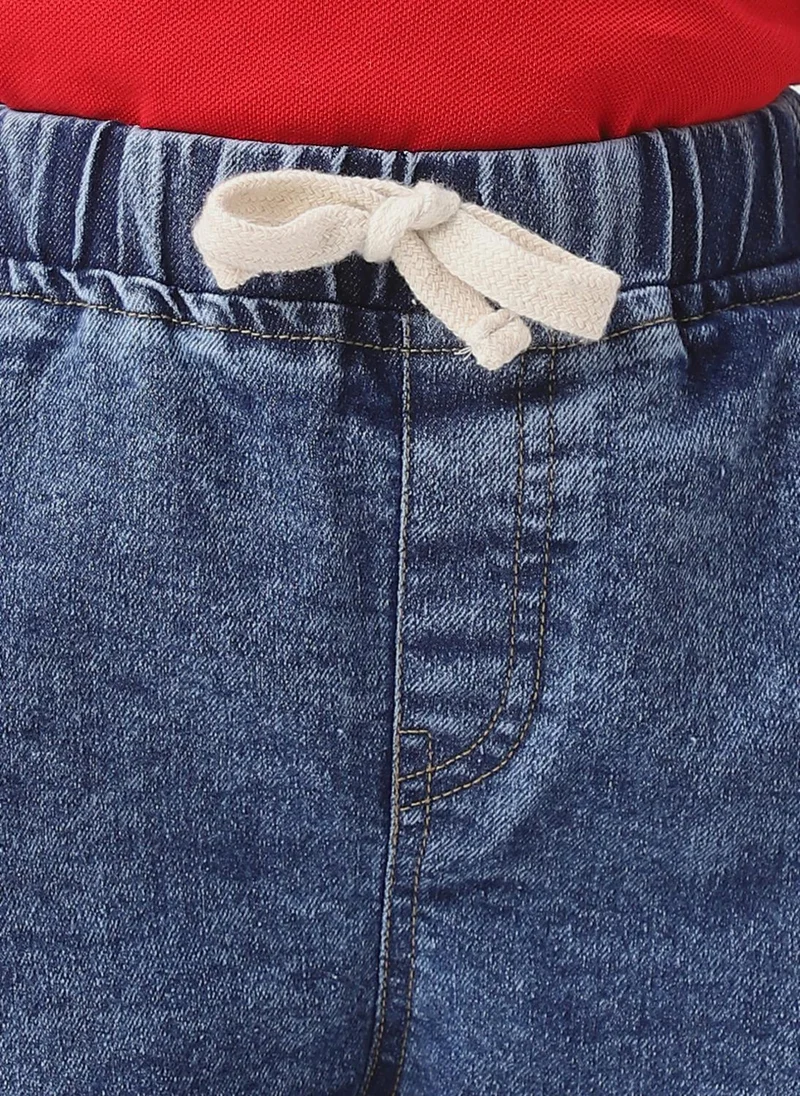 Nautinati Nautinati Boys Cotton Denim Ankle Length Cargo Jeans with Embroidery Details