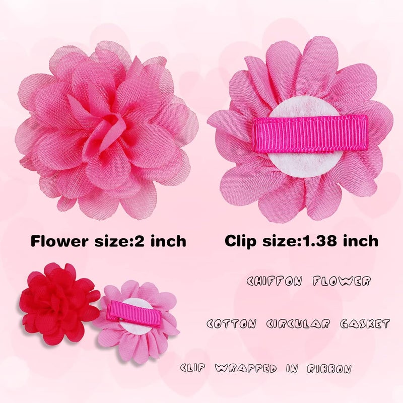 WillingTee 50pcs 2 Chiffon Flower Hair Bows Tiny Clips for Girls Fully Lined Non Slip Baby Clips Hair Accessories for Baby Girls Newborns Infants Toddlers 25 Colors in Pairs - Image 3