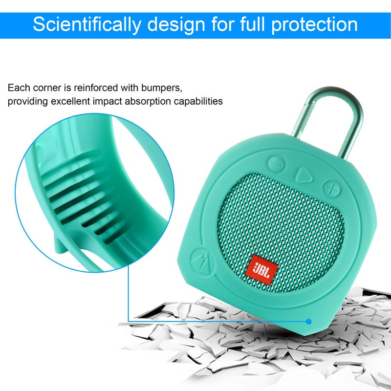 TXEsign Protective Silicone Stand Up Case for JBL Clip 3 Waterproof Portable Speaker (Teal) - Image 3