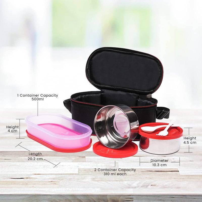 XENWEN Lunch Box Tiffin Box 2 Stainless Steel Leak Proof Containers 1 Plastic Pickle Box Microwave Safe for School Office Picnic Etc - Image 2
