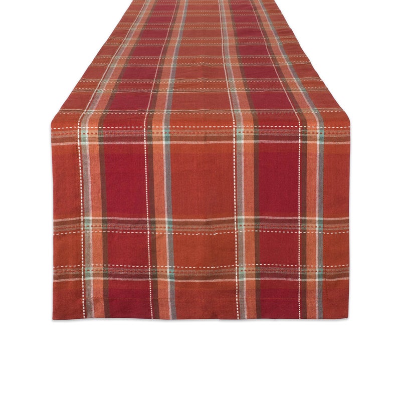 DII Thanksgiving Fall Table Decoration Autumn Farmhouse Plaid Table Runner 14x72 Orange Plaid