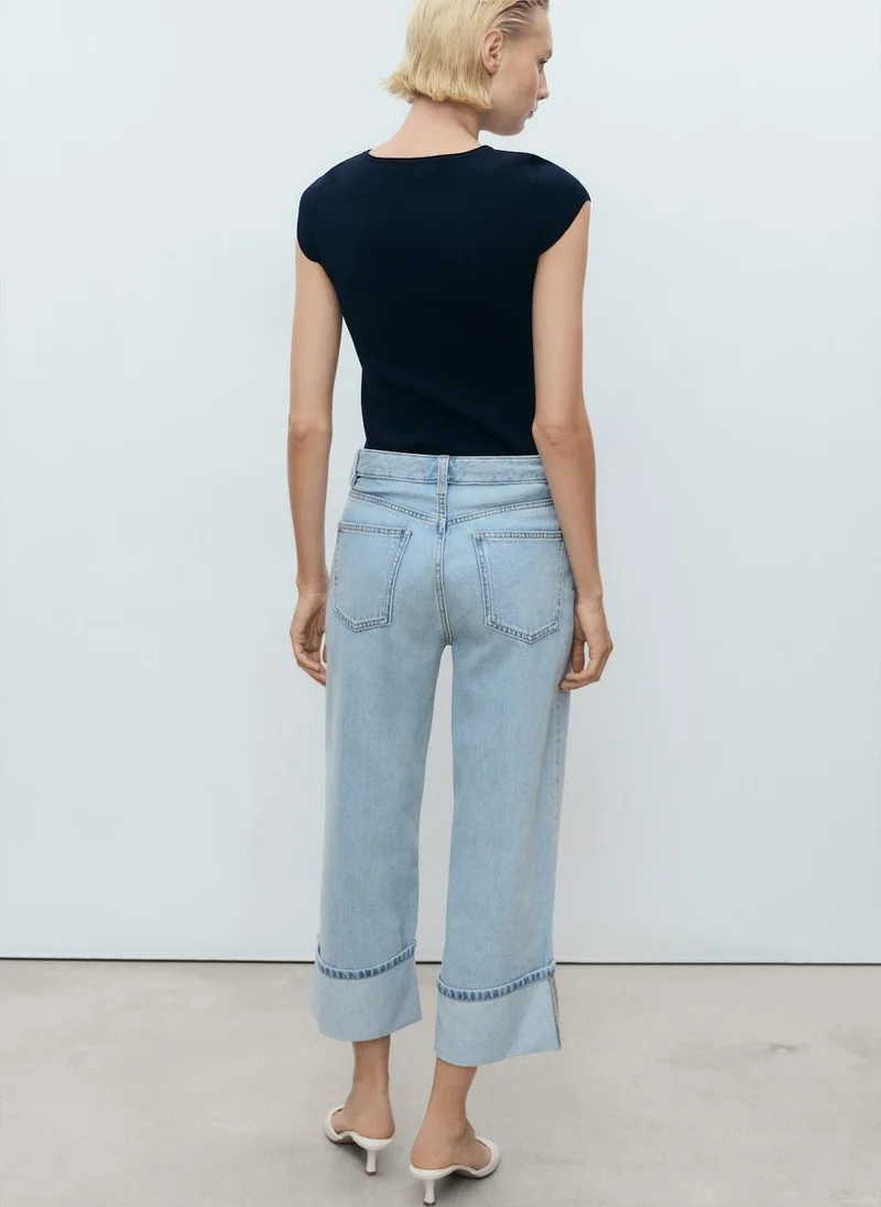 MANGO Wide-Leg Cropped Jeans With Turned-Up Hem