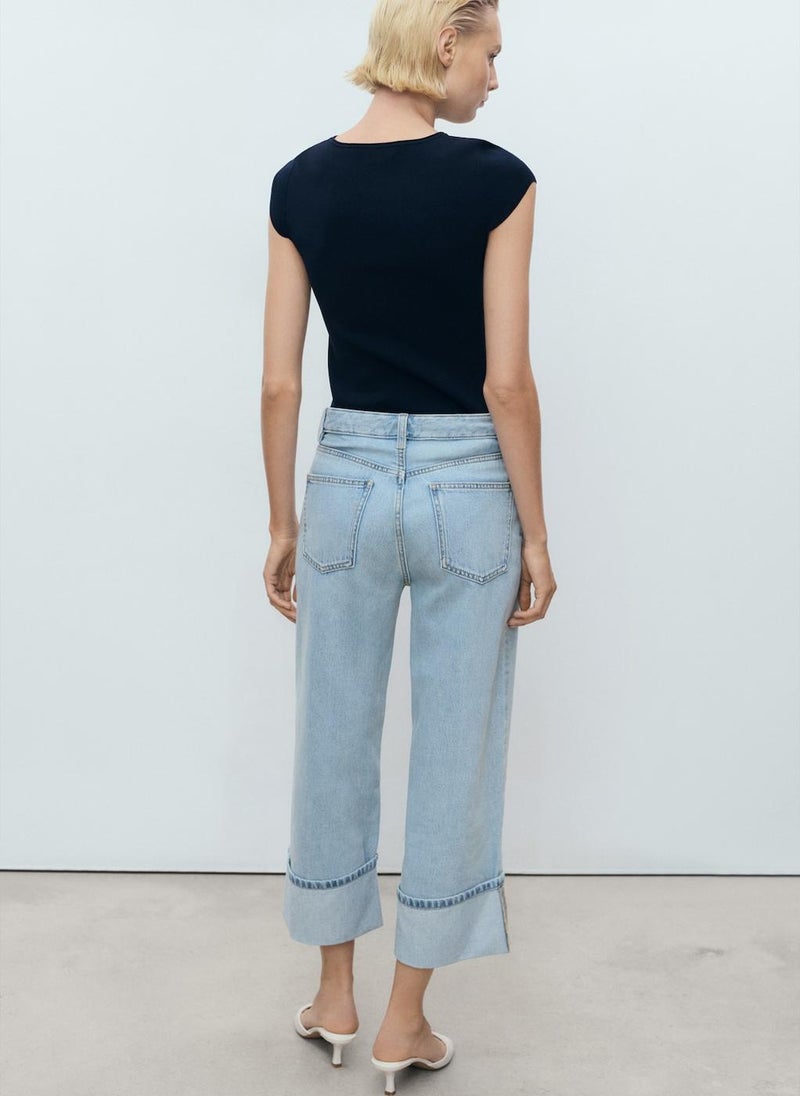 MANGO Wide-Leg Cropped Jeans With Turned-Up Hem  - Image 2