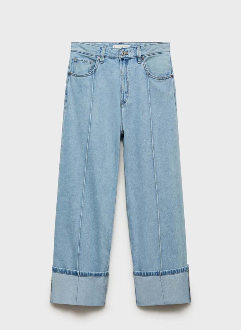 MANGO Wide-Leg Cropped Jeans With Turned-Up Hem  - Image 5