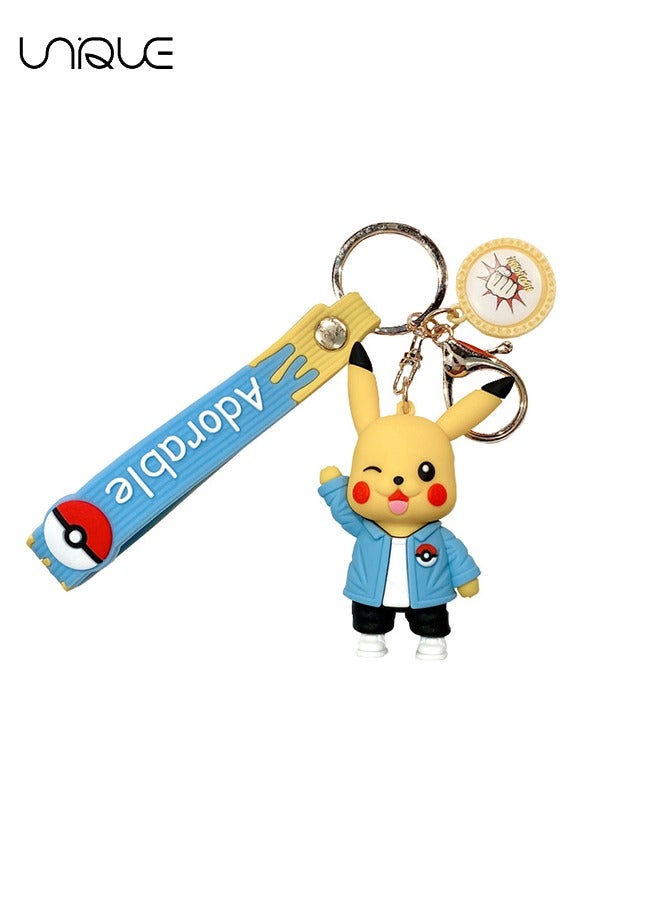 Unique Keychain - Pikachu Keychain - Pokémon Keychain - Stylish and Unique Combo Design - Cartoon Keychain Accessories, Key Rings, Key Wallets, Backpacks, Car Charms - Yellow + Blue - Image 1