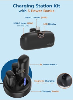 PEGANT Power Bank 5000mAh, 3 Compact Powerbanks with Charging Station, USB C Fast Charging Travel Charger Kit, Portable External Backup Battery, 20W PD3.0 18W QC3.0  - Image 2