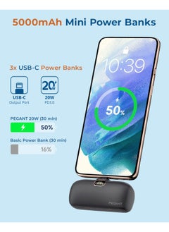 PEGANT Power Bank 5000mAh, 3 Compact Powerbanks with Charging Station, USB C Fast Charging Travel Charger Kit, Portable External Backup Battery, 20W PD3.0 18W QC3.0  - Image 3
