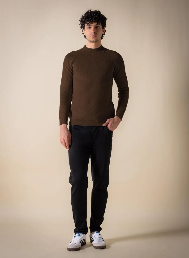 SHAPES Brown TEXTURED MOCK-NECK SWEATER for Men | Best Price UAE