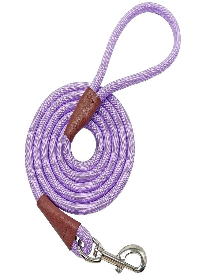 MayPaw 6/8 /10 FT Dog Leash, Classic Solid Colors, Strong Nylon Rope Dog Leash Reinforced with Leather Tailor Connection Heavy Duty Silver Clasp (Purple, 6ft*1/2") - Image 1