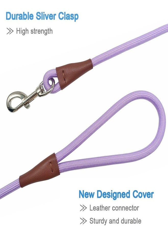MayPaw 6/8 /10 FT Dog Leash, Classic Solid Colors, Strong Nylon Rope Dog Leash Reinforced with Leather Tailor Connection Heavy Duty Silver Clasp (Purple, 6ft*1/2") - Image 2