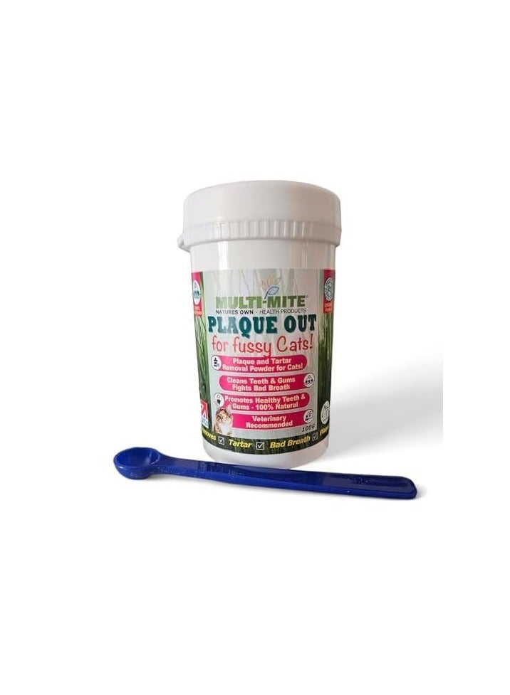 OUT for FUSSY CATS 100G Plaque Off and Tartar Removal 100 PERCENT Natural Organic Solution to Oral Hygiene Problems including Plaque Tartar and Bad Breath Multi Mite 100g Pack of 1 - Image 1