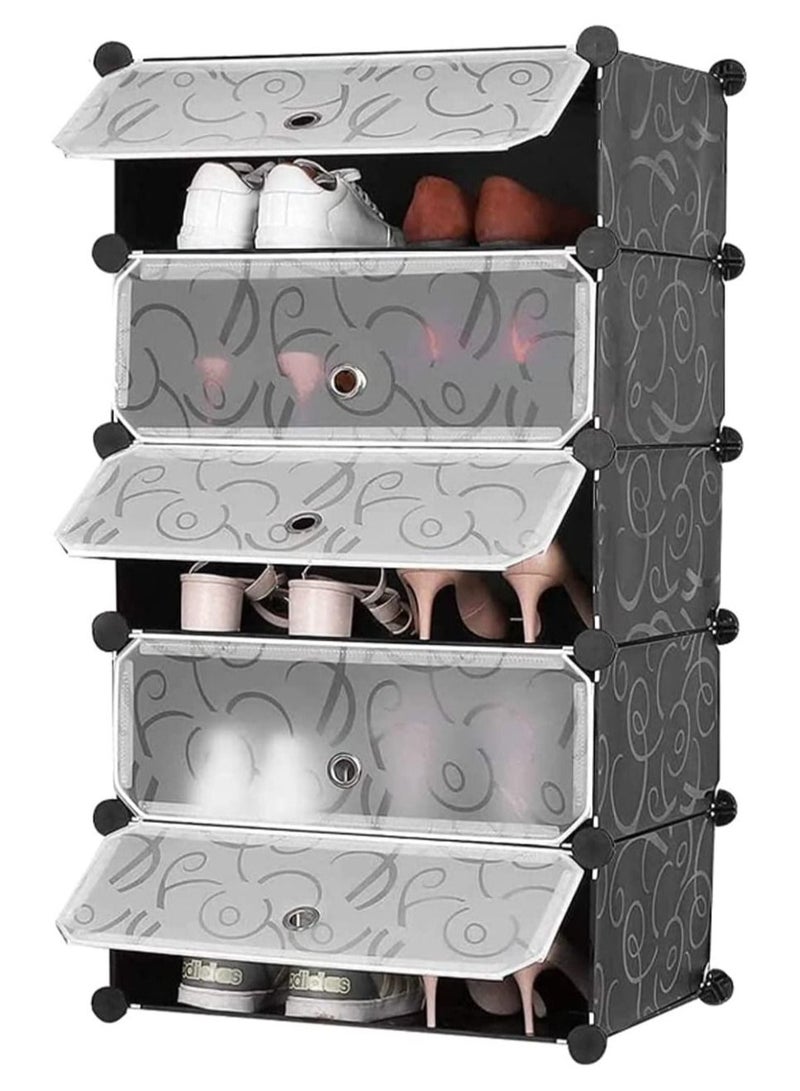 DubaiGallery منظم تخزين بلاستيكي معياري مكون من 5 طبقات مع أبواب ورفوف وخزانة كتب ووحدة تخزين - Image 3