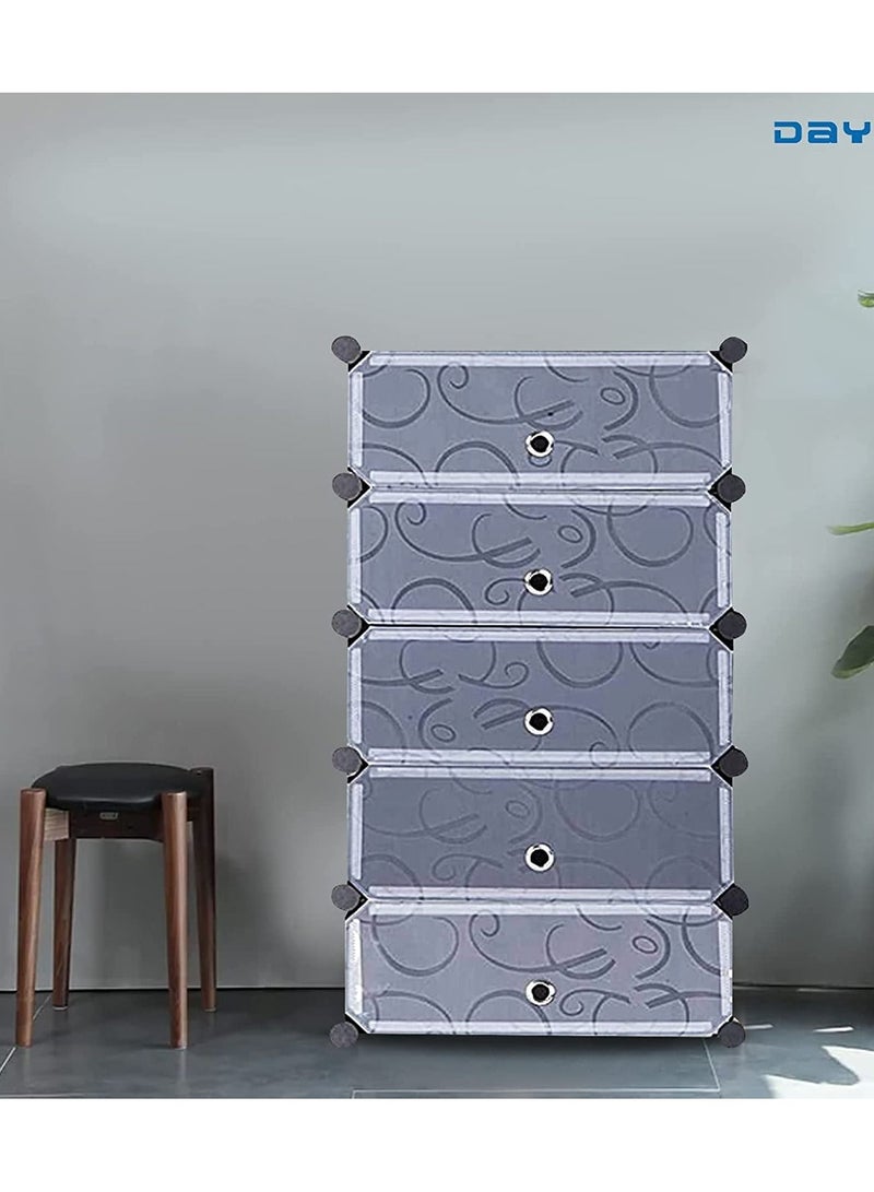 DubaiGallery منظم تخزين بلاستيكي معياري مكون من 5 طبقات مع أبواب ورفوف وخزانة كتب ووحدة تخزين - Image 1