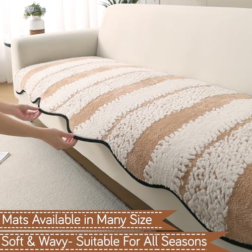 HOKIPO Luxury Wavy Anti Slip Plush Sofa Cover Mat | Make Your Own Sofa Cover Set, Mat Length 90(D) x 60(L) cm, Desert Brown (AR-5980-BR) - Image 2