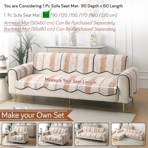 HOKIPO Luxury Wavy Anti Slip Plush Sofa Cover Mat | Make Your Own Sofa Cover Set, Mat Length 90(D) x 60(L) cm, Desert Brown (AR-5980-BR) - Image 4