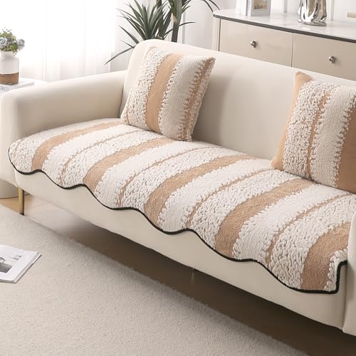 HOKIPO Luxury Wavy Anti Slip Plush Sofa Cover Mat | Make Your Own Sofa Cover Set, Mat Length 90(D) x 60(L) cm, Desert Brown (AR-5980-BR) - Image 1