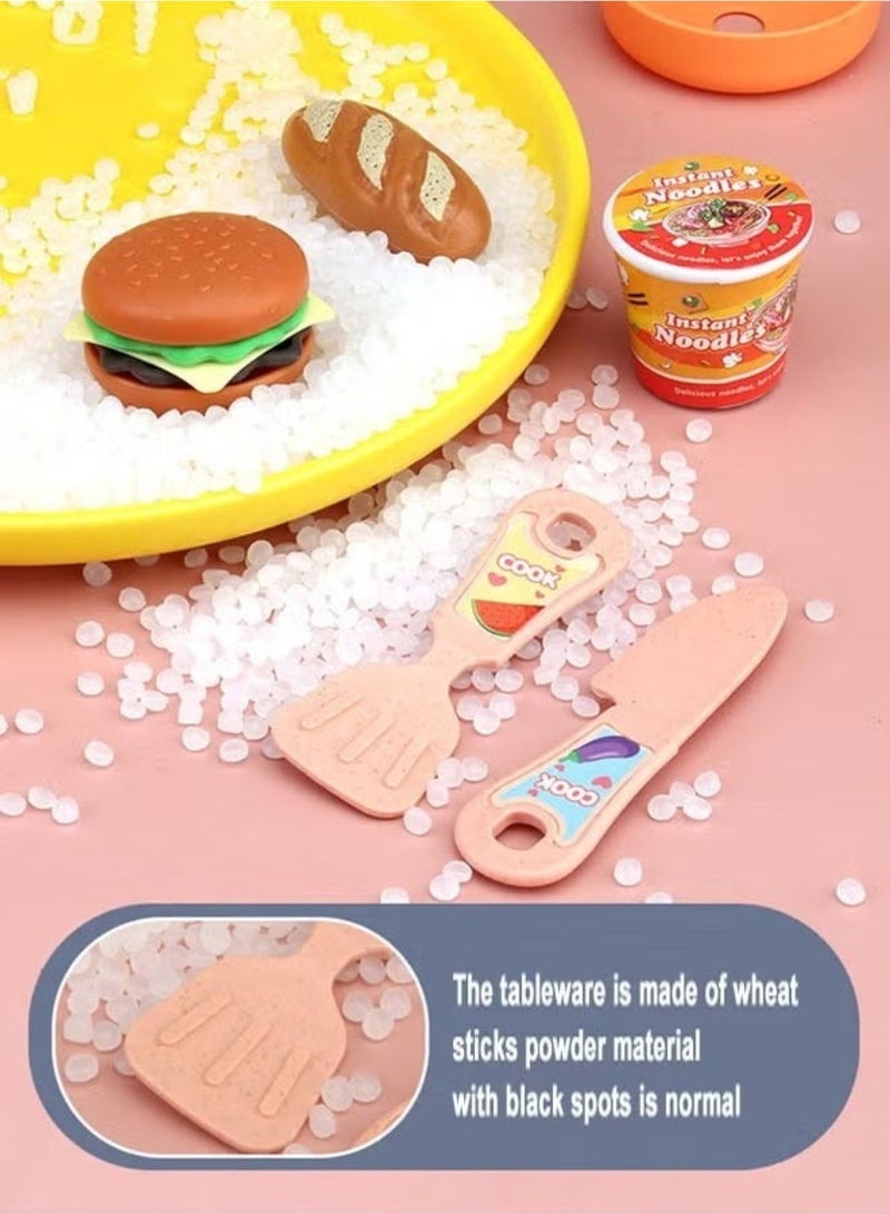 34 Pcs Kitchen Pretend Play Toy Set, Role Play Cookware Indoor DIY Toy Games, Kitchen Accessories Toys Sets With Spray And Light for Boys, Girls, Kids, Children, Pink - Image 3