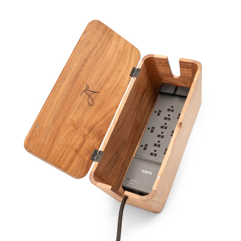 Luxe Designs Large Cable Management Box - Acacia Wood - Cable Organizer Box and Power Strip Box for Electrical Cord Management - Hide Desk Cord and Floor Cables - Wire Storage and Organization for Cords - Image 1