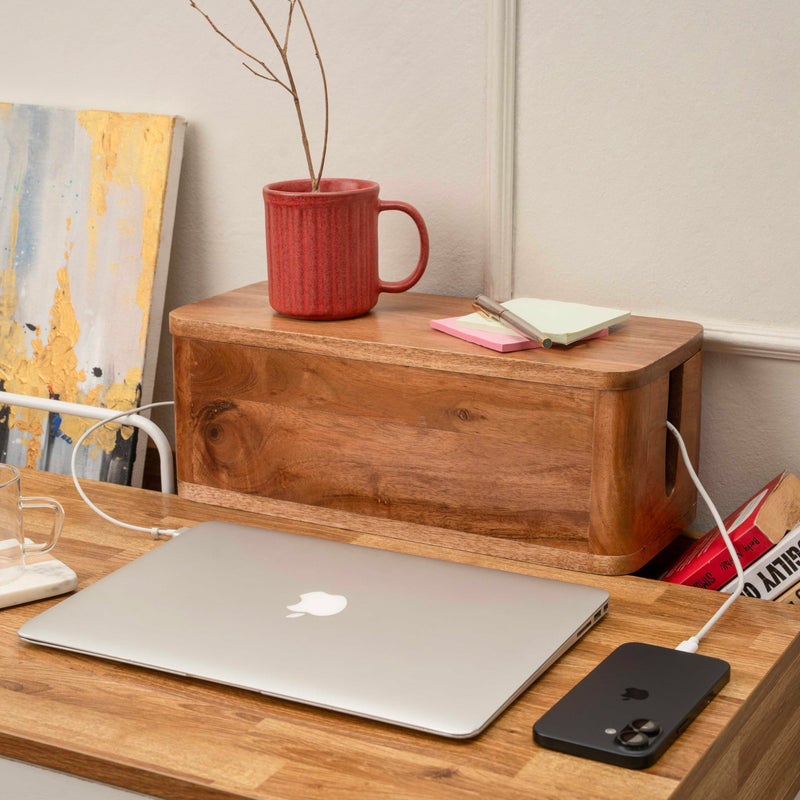 Luxe Designs Large Cable Management Box - Acacia Wood - Cable Organizer Box and Power Strip Box for Electrical Cord Management - Hide Desk Cord and Floor Cables - Wire Storage and Organization for Cords - Image 4