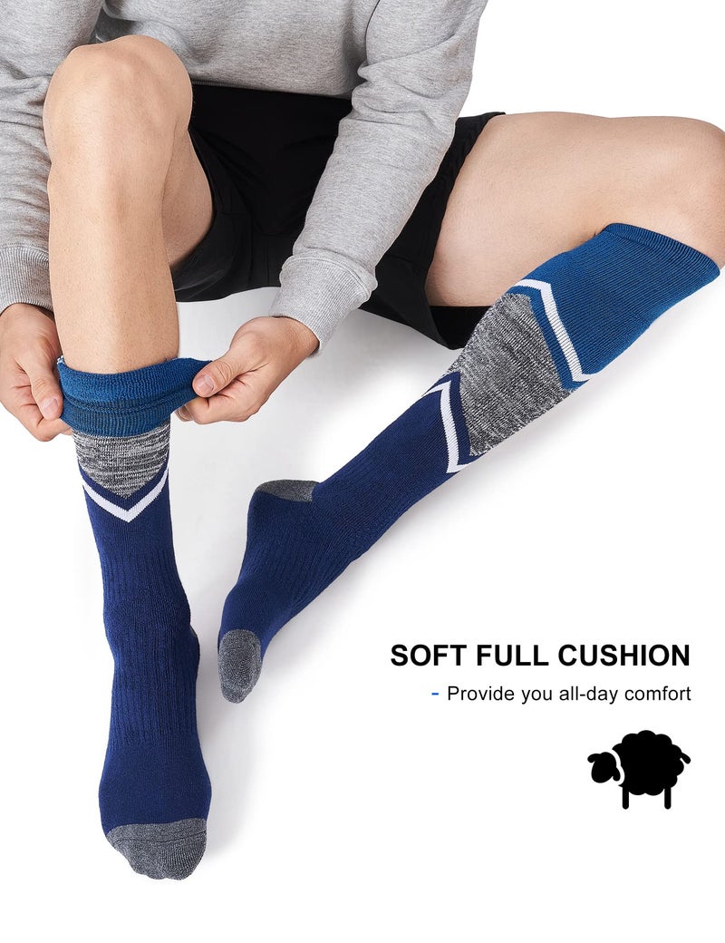 FITRELL 2 Pack Men's and Women's Ski Socks Full Cushioned Winter Merino Wool Thermal Knee High Warm Socks for Skiing Snowboarding, Blue, Large, Shoe Size 9-12 - Image 5