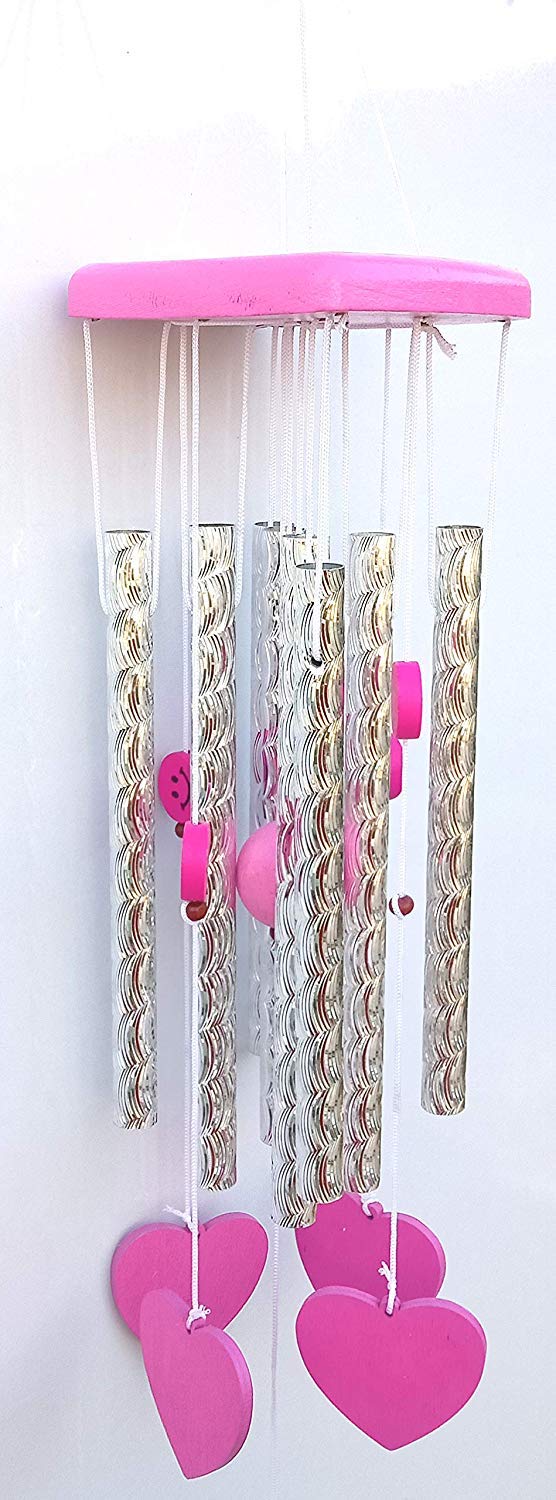 RIPE INDIA Pink Heart with Pink Smiley Face Wind Chimes with Great Sound for Positive Energy for Balcony Bedroom,Metal - Image 4