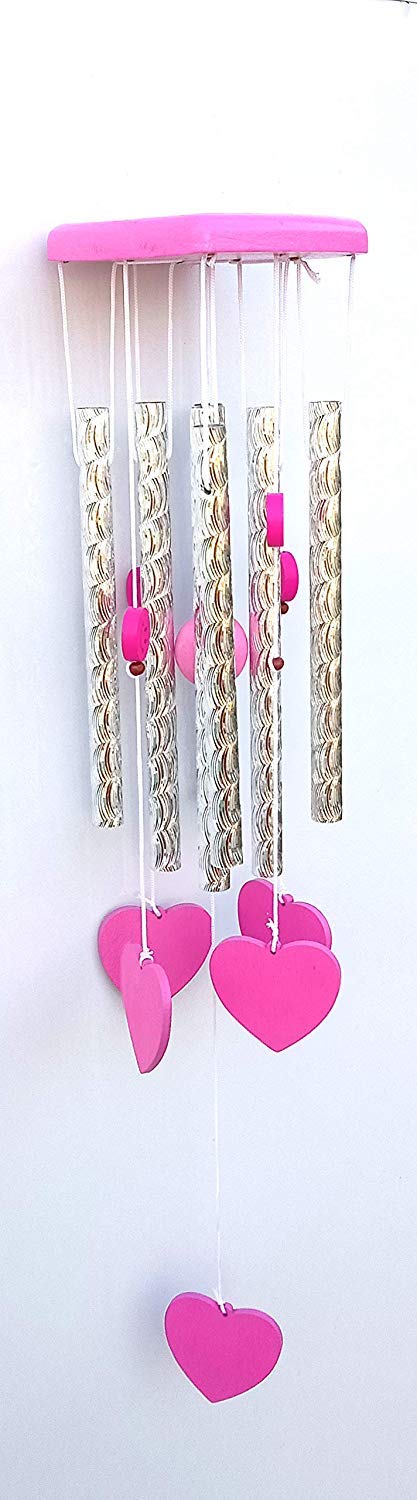 RIPE INDIA Pink Heart with Pink Smiley Face Wind Chimes with Great Sound for Positive Energy for Balcony Bedroom,Metal - Image 3