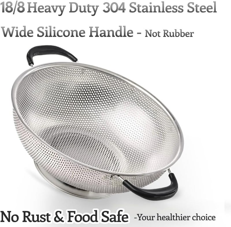 Deoxys Stainless Steel Colander with Silicon Handle Grip Heavy Duty Food Strainer with Reinforced Frame Kitchen Colander and Food Strainer for Pasta Vegetable Rice Noodles - Image 3
